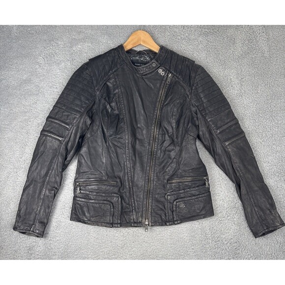 Harley-Davidson Women’s Black Core Washed Leather Biker Jacket XL Vented Side - Picture 1 of 16